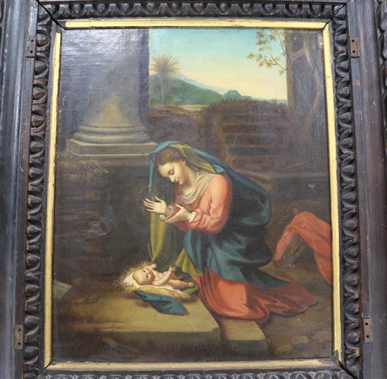 After Old Master, 19th century Virgin and child 30 x 24cm